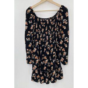 Xhilaration Women’s Black Floral Long Sleeve Smocked Dress Size Small See Photos